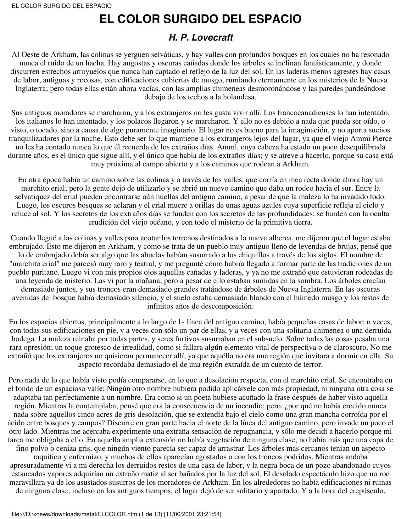 EL COLOR SURGIDO DEL ESPACIO