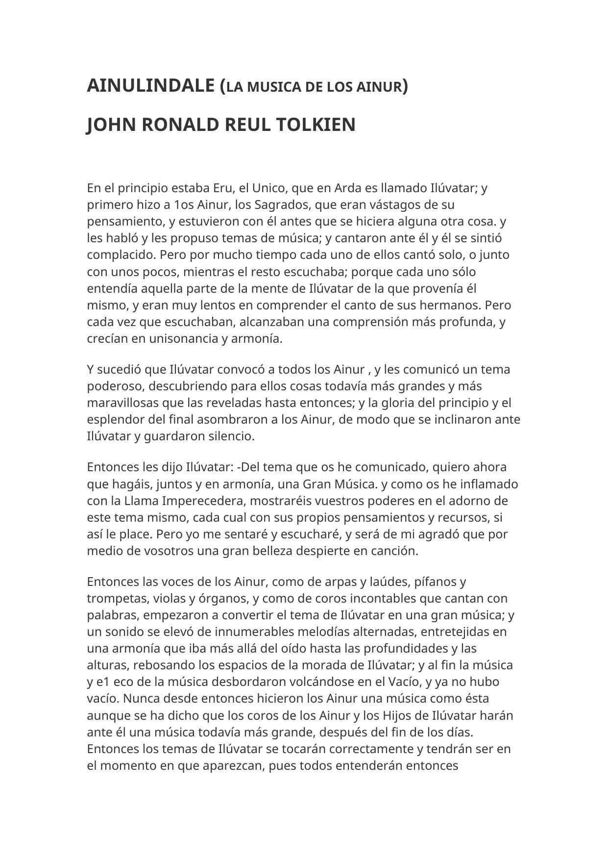 AINULINDALE (LA MUSICA DE LOS AINUR)