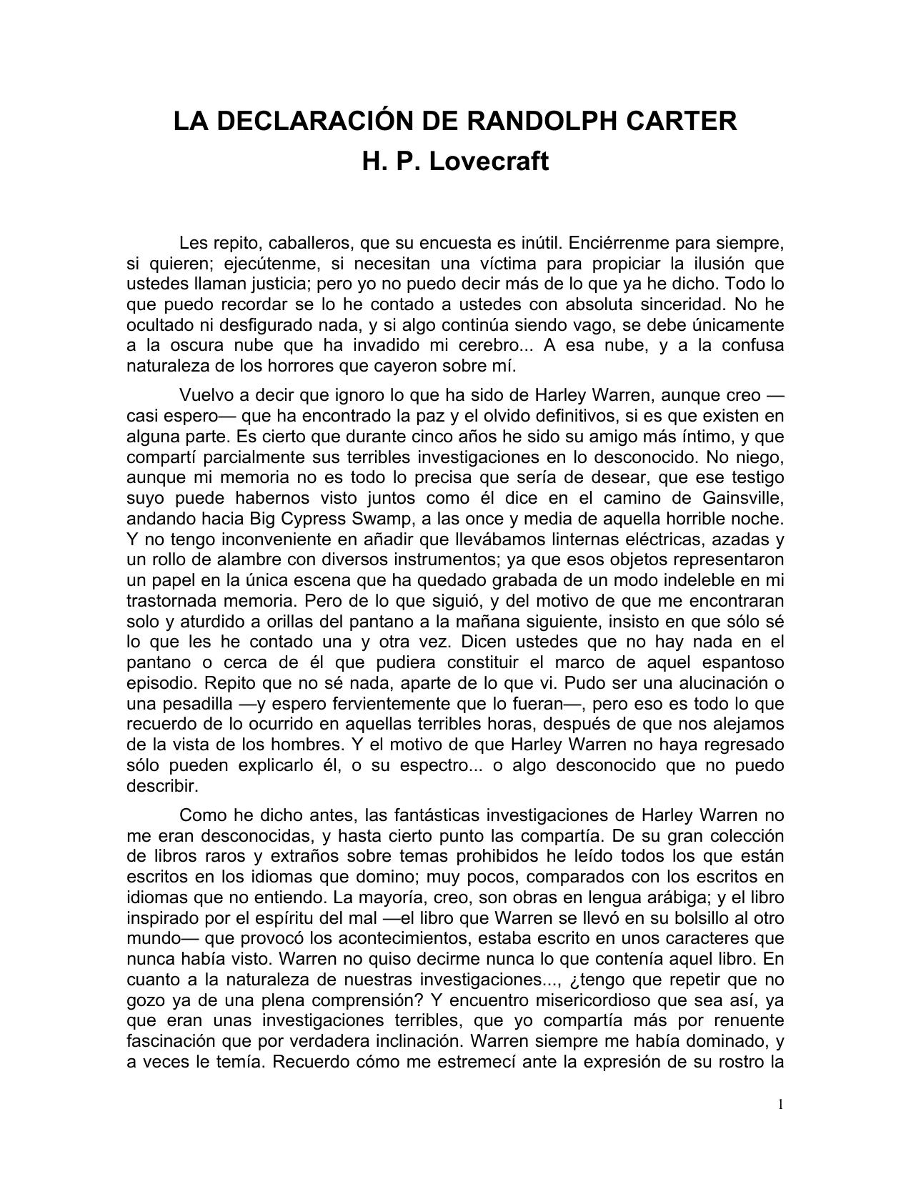 LA DECLARACIÓN DE RANDOLPH CARTER