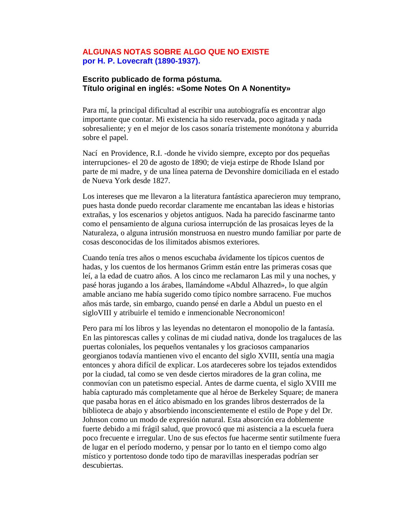 ALGUNAS NOTAS SOBRE ALGO QUE NO EXISTE