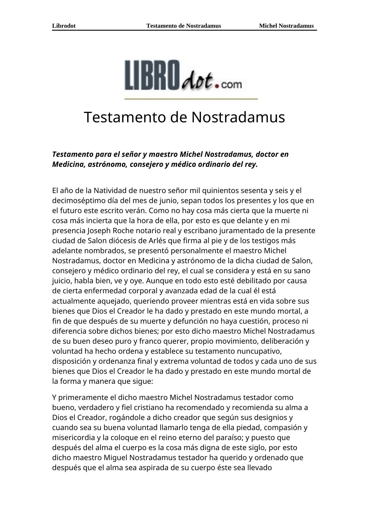 Testamento de Nostradamus