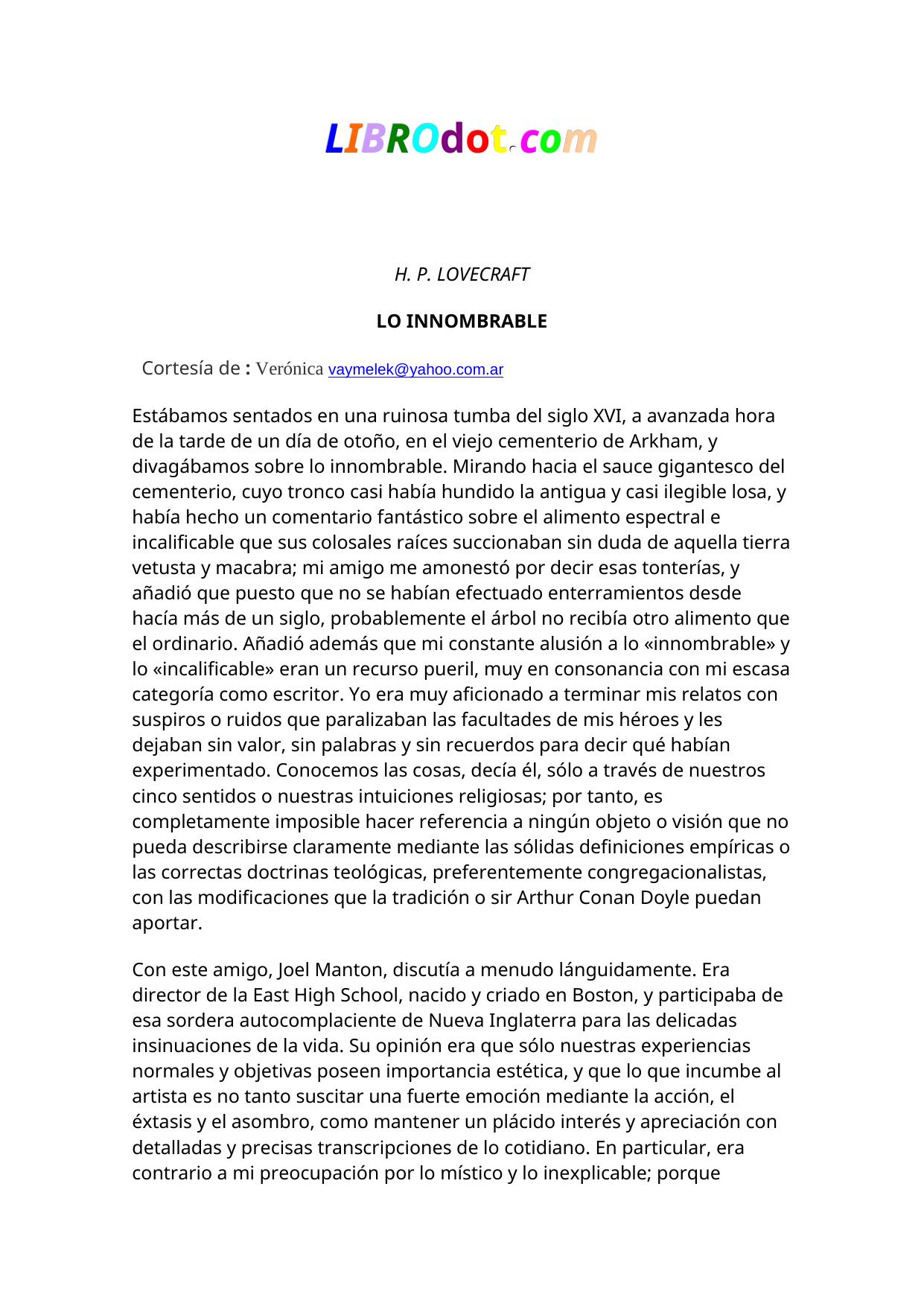 LO INNOMBRABLE