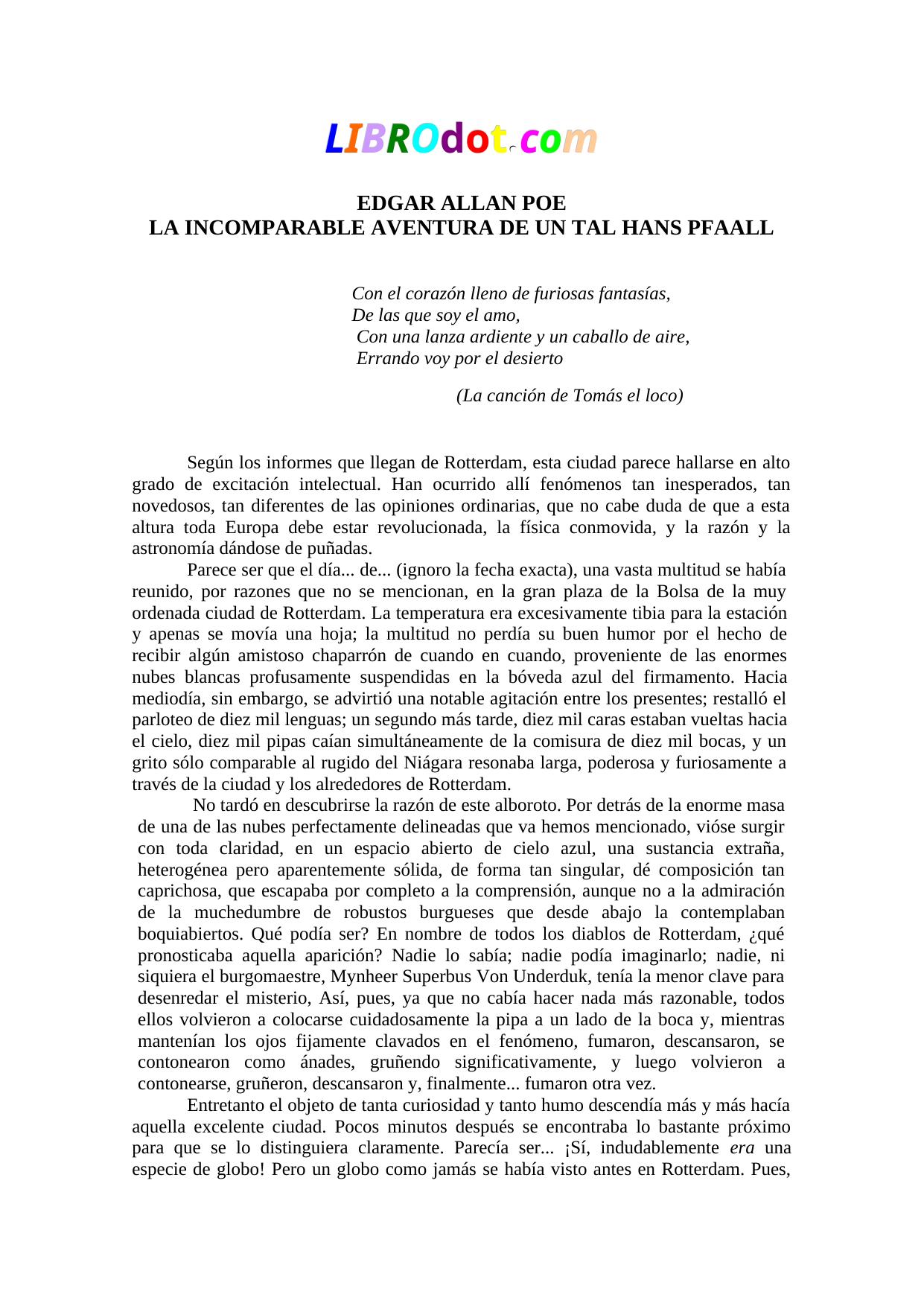 LA INCOMPARABLE AVENTURA DE UN TAL HANS PFAALL