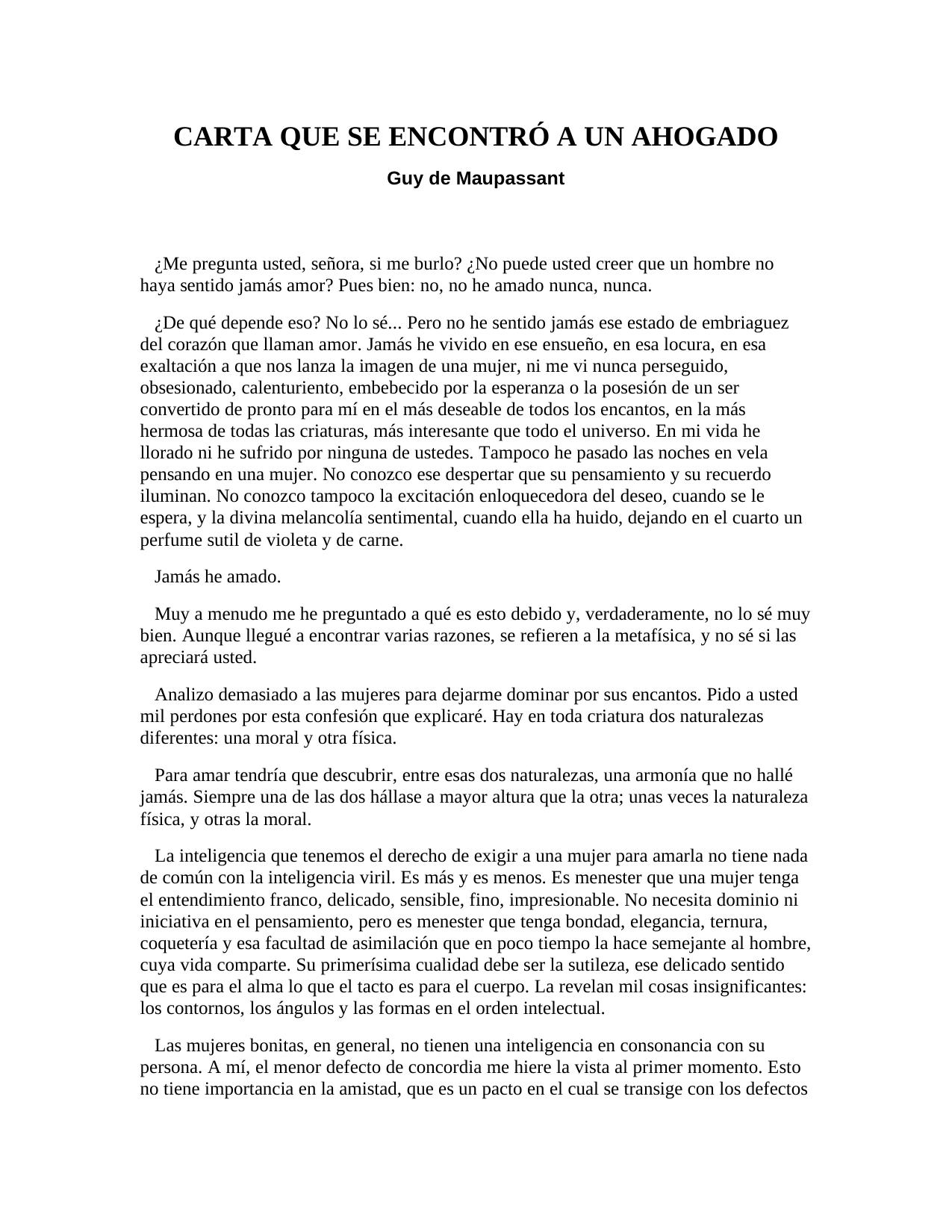 CARTA QUE SE ENCONTRÓ A UN AHOGADO