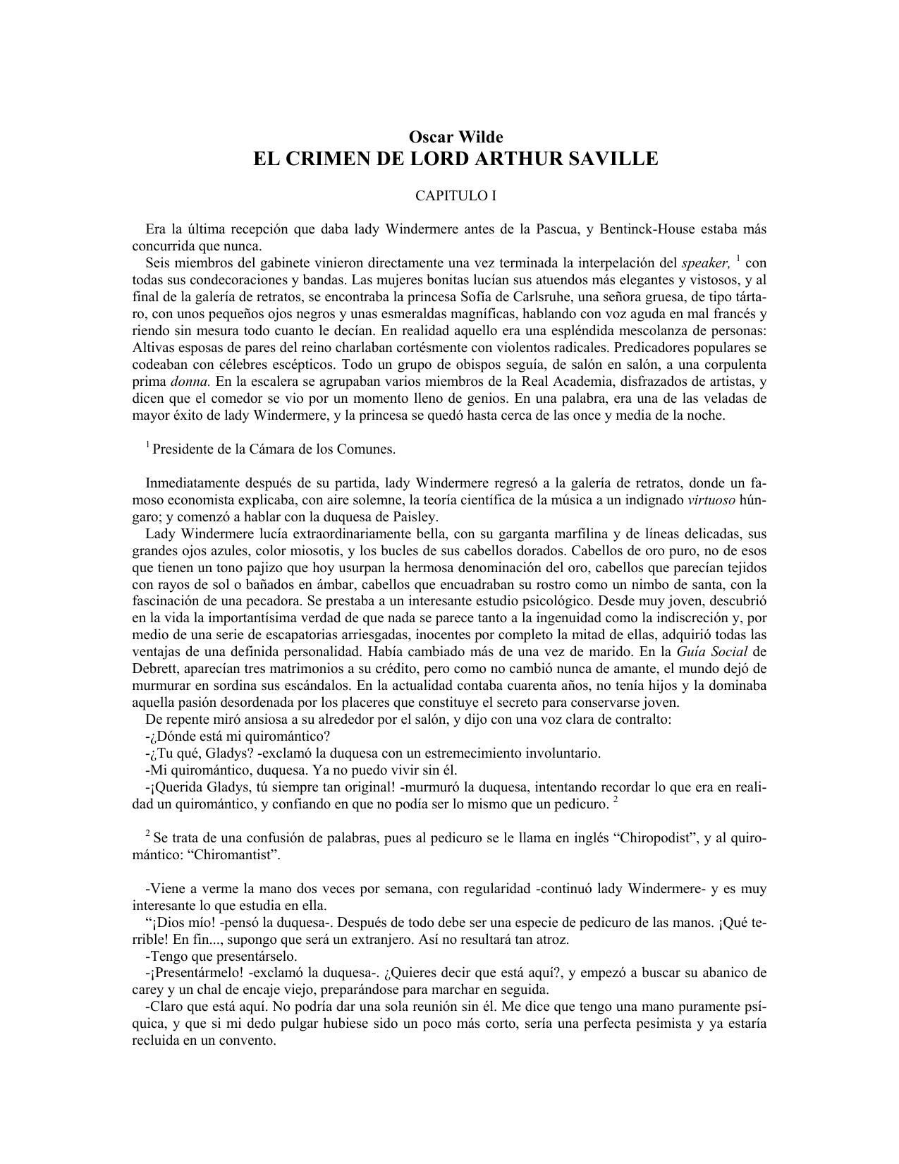 EL CRIMEN DE LORD ARTHUR SAVILLE