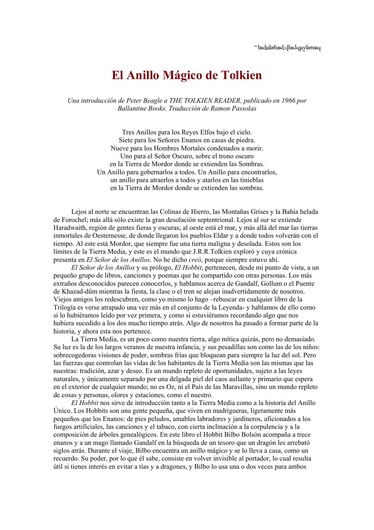 El Anillo Mágico de Tolkien