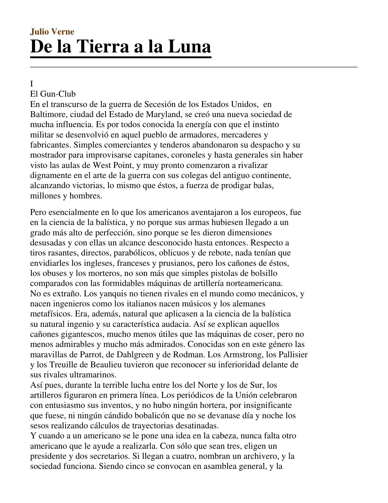 De la tierra a la Luna, Julio Verne