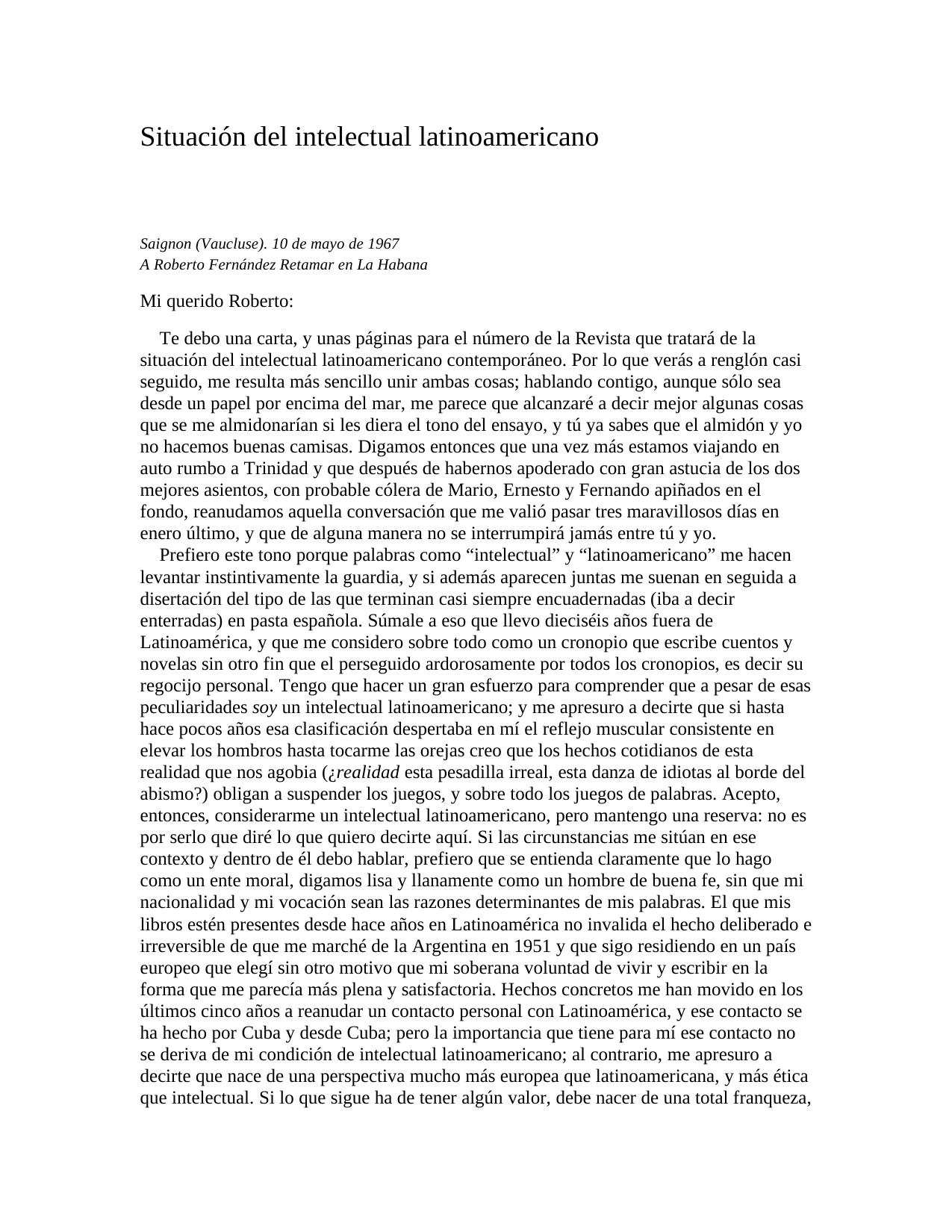 Situación del intelectual latinoamericano