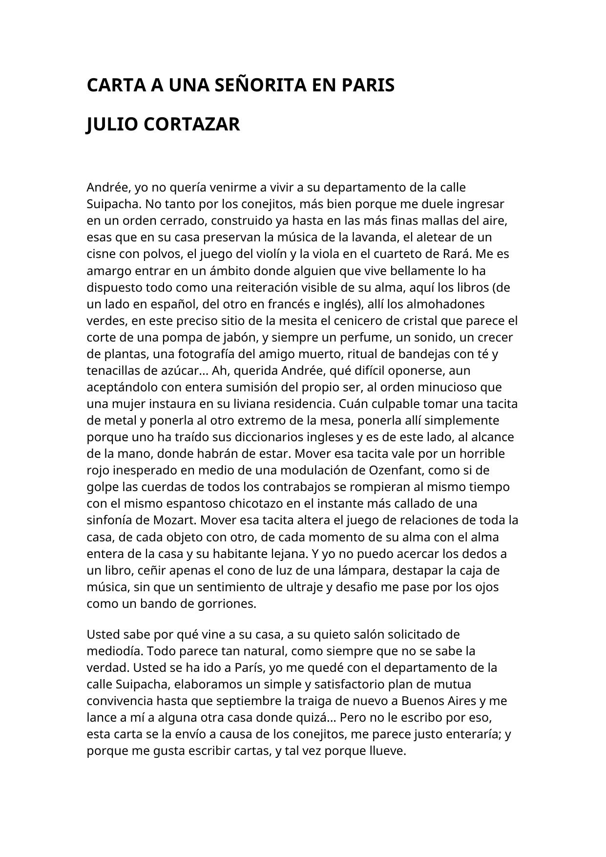 CARTA A UNA SEÑORITA EN PARIS