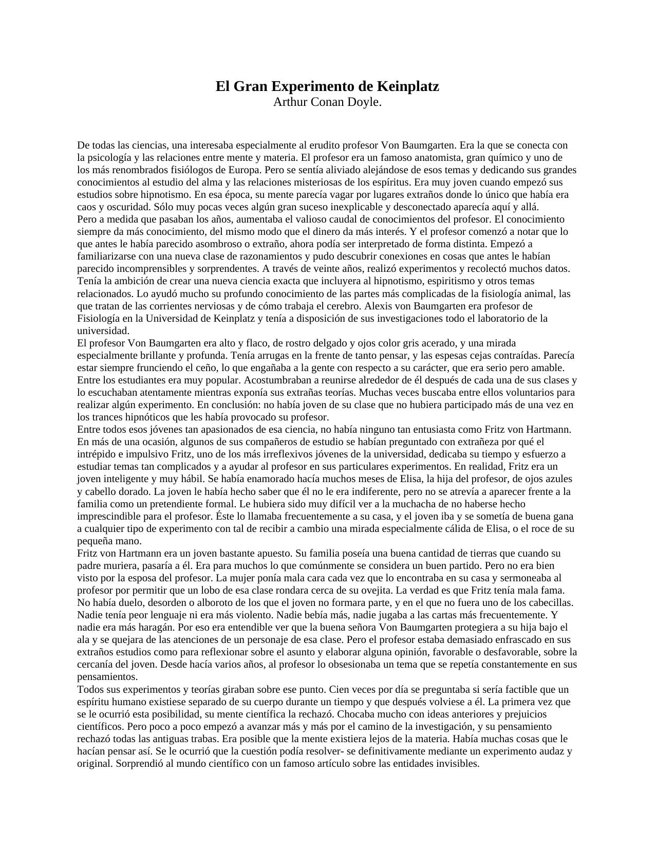 El Gran Experimento de Keinplatz