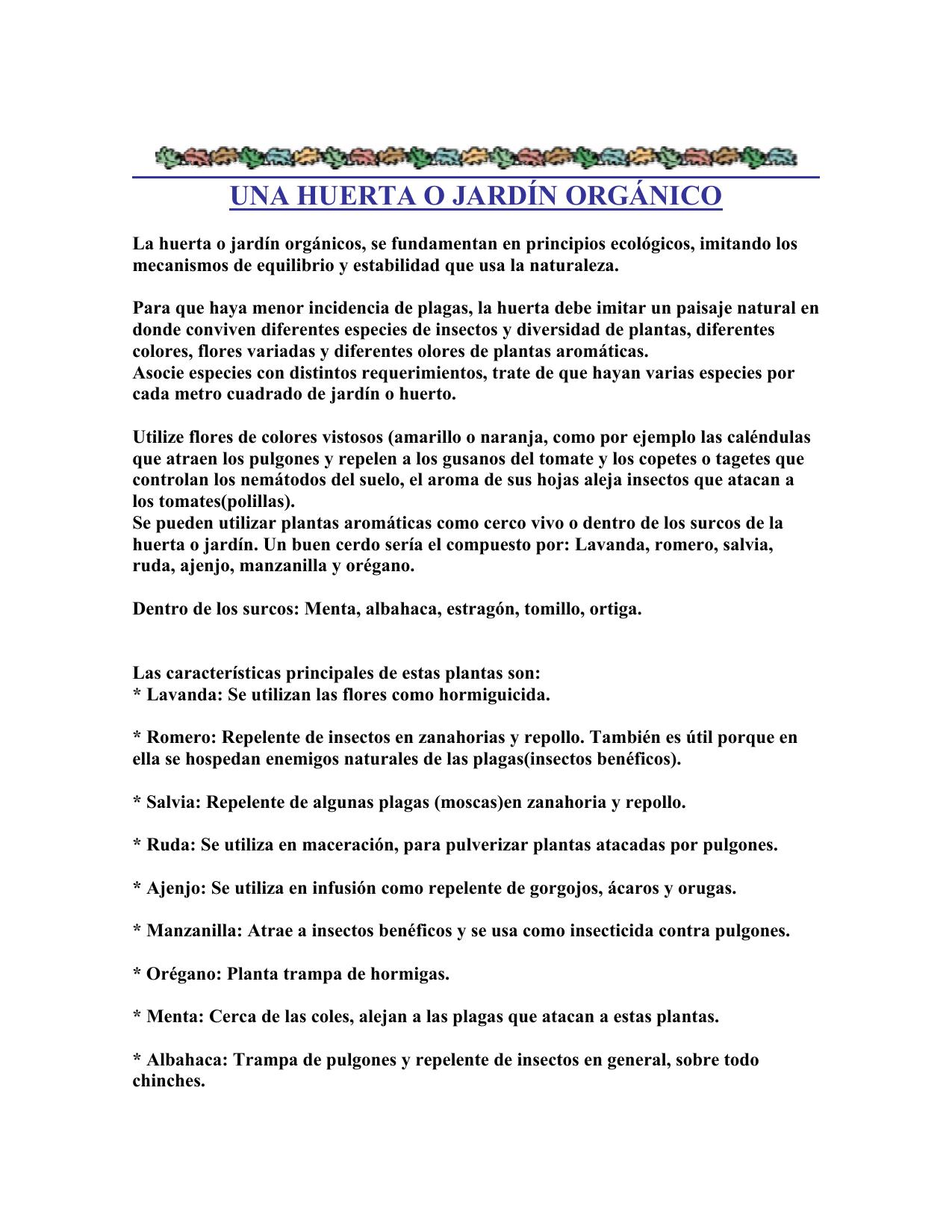 UNA HUERTA O JARDÍN ORGÁNICO