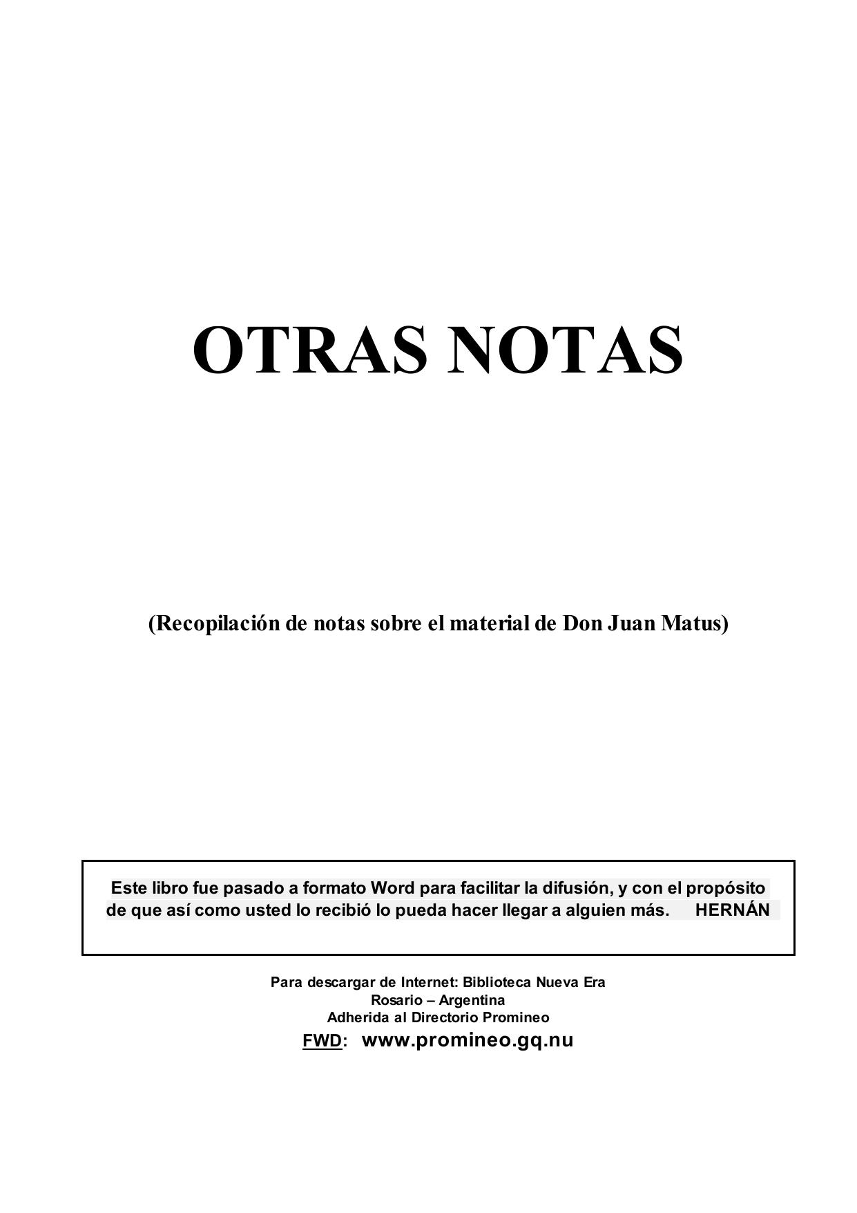 Otras Notas sobre el Material de Don Juan Matus
