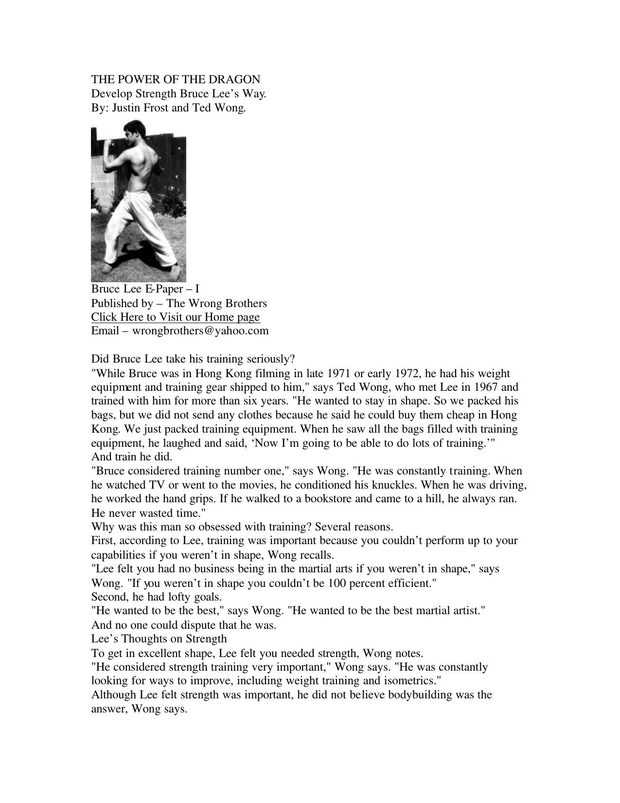 Bruce Lee - The Power Of The Dragon, Develop Strength The …