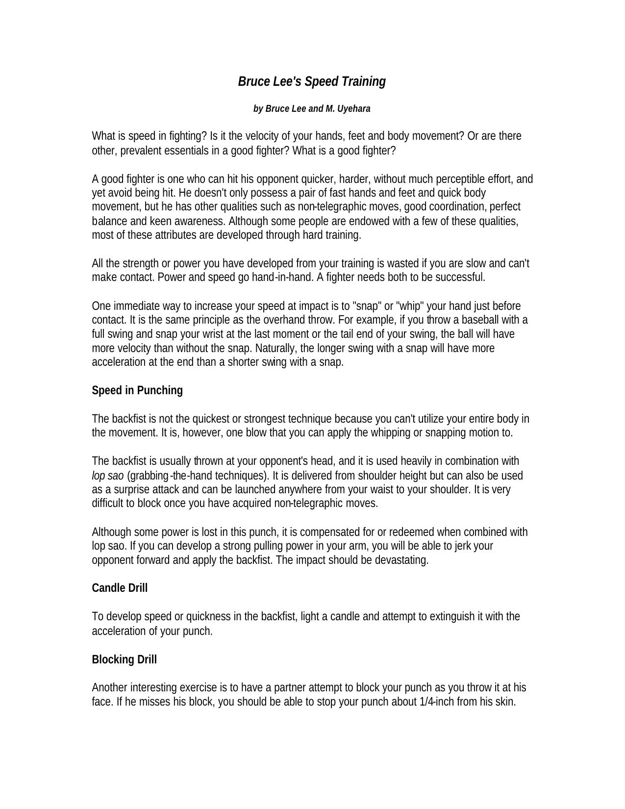 Bruce Lee Speed Training.doc