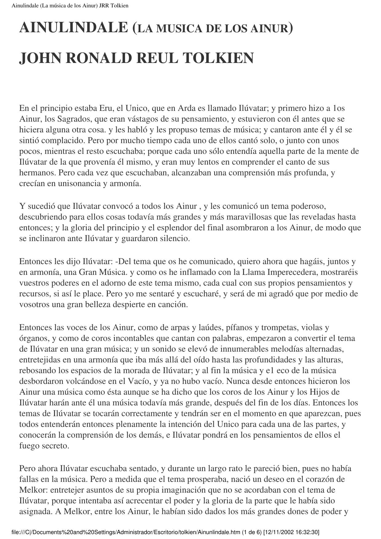 Ainulindale (La música de los Ainur) JRR Tolkien