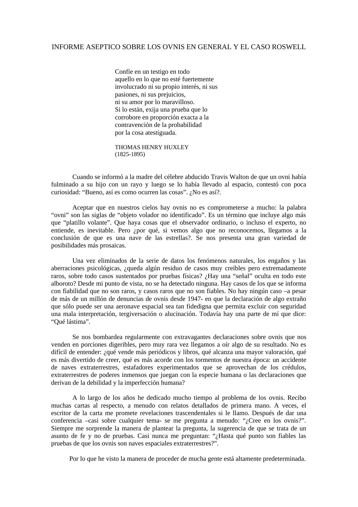 INFORME ASEPTICO SOBRE LOS OVNIS EN GENERAL Y EL CASO ROSWELL