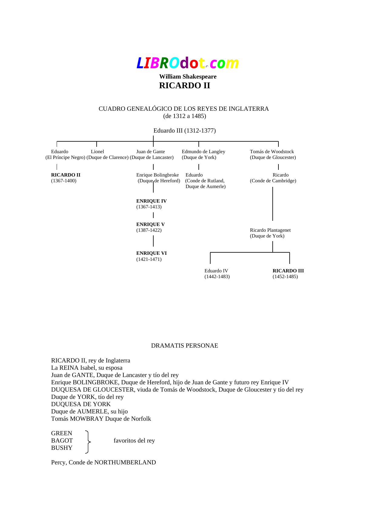 CUADRO GENEALÓGICO DE LOS REYES DE INGLATERRA' (de 1312 a 1485)