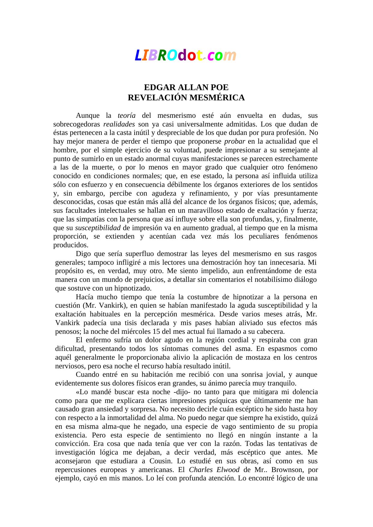 REVELACIÓN MESMÉRICA