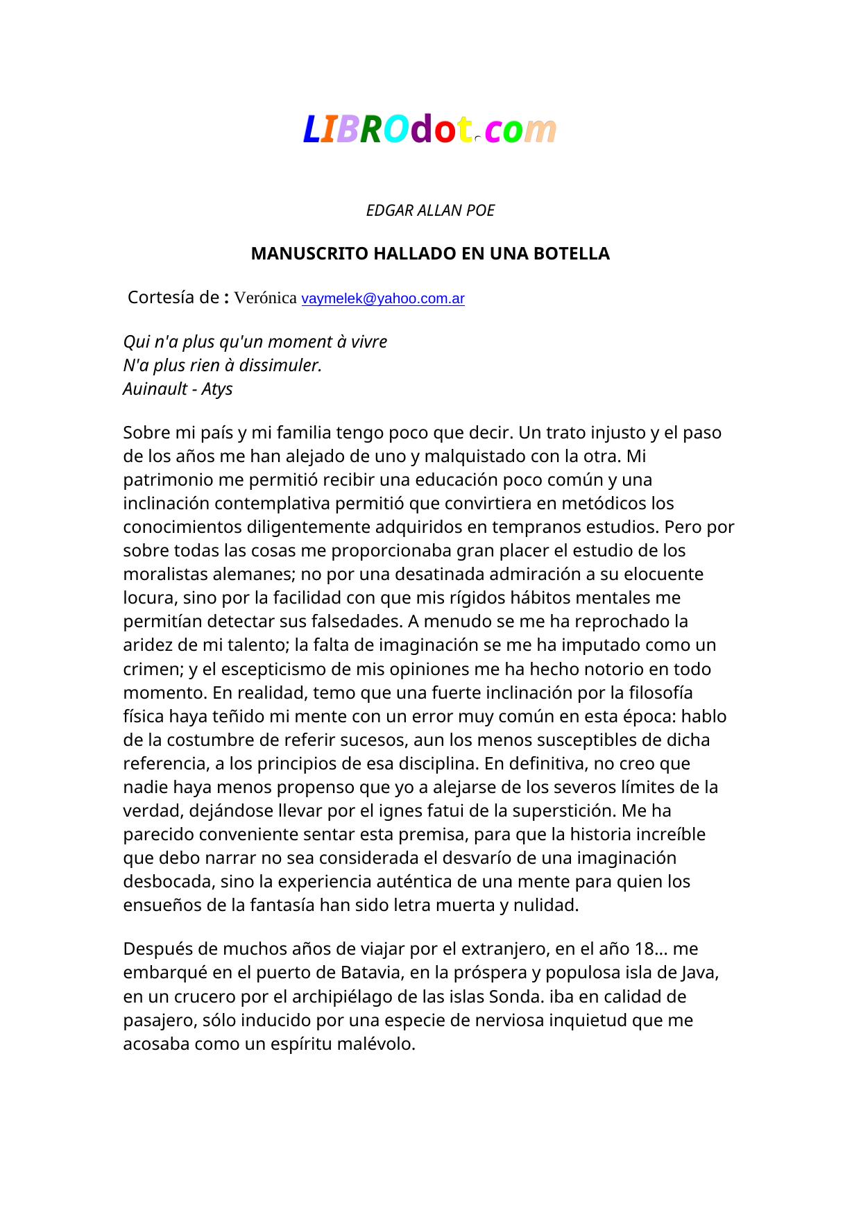 MANUSCRITO HALLADO EN UNA BOTELLA