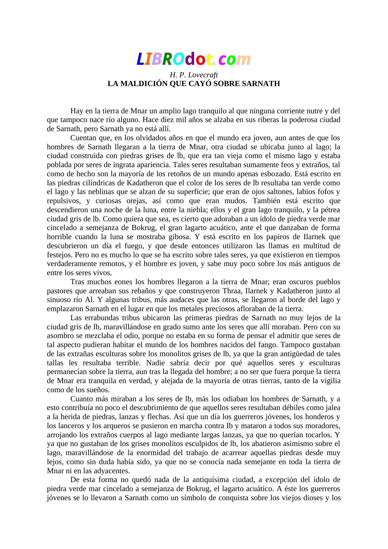 LA MALDICIÓN QUE CAYÓ SOBRE SARNATH